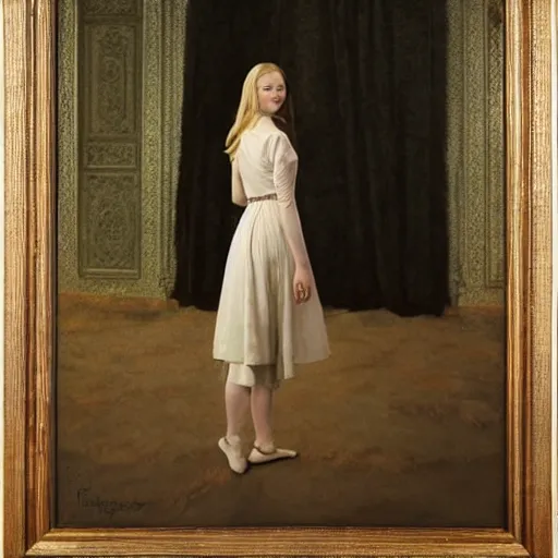Prompt: ultra realistic medium shot portrait painting of elle fanning in the world of goya, art by frank frazetta, 4 k, ultra realistic, matte painting, hard edges, highly detailed, epic lighting