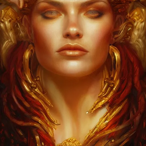 Image similar to majestic gracious regal seductive hekate portrait, ancient greece, atmospheric lighting, painted, menacing, intricate, volumetric lighting, beautiful, rich deep colours masterpiece, golden hour, sharp focus, ultra detailed, by leesha hannigan, ross tran, thierry doizon, kai carpenter, ignacio fernandez rios