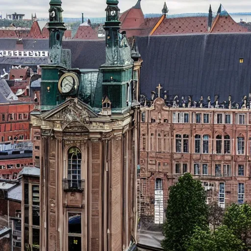 Image similar to a large building with a clock on the top of it, a flemish baroque by bela ivanyi - grunwald, unsplash, heidelberg school, panorama, wimmelbilder, flemish baroque