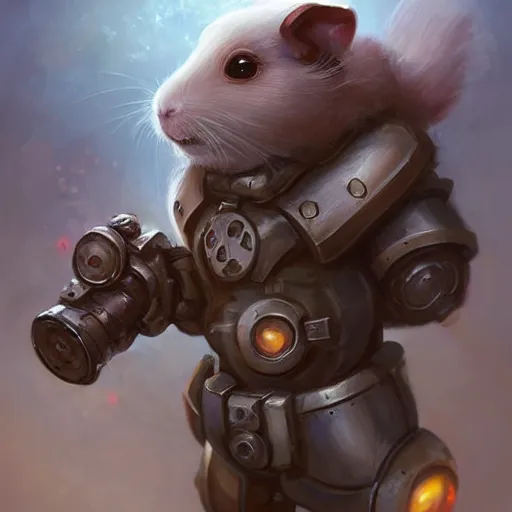 Prompt: cute little anthropomorphic Guinea Pig using mech armor, ultra wide lens shot , tiny, small, short, cute and adorable, pretty, beautiful, DnD character art portrait, matte fantasy painting, DeviantArt Artstation, by Jason Felix by Steve Argyle by Tyler Jacobson by Peter Mohrbacher, cinematic lighting