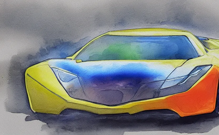 Image similar to colorful watercolor sketch, sport car