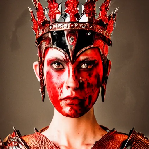 Image similar to the blood crown queen wear the scarlet armor, cinematic lighting, various refining methods, micro macro autofocus, ultra definition, award winning photo