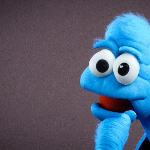 Image similar to mr meeseeks as a muppet. highly detailed blue felt. hyper real photo. 4 k.