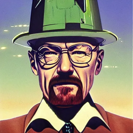 Image similar to walter white in retro science fiction by Kelly Freas (1969)