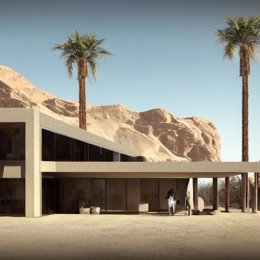 Image similar to architectural rendering of building in the desert, biophilia, naturalism, modern style