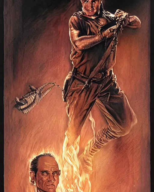 Image similar to brendan frasier in the mummy,, airbrush, drew struzan illustration art, key art, movie poster