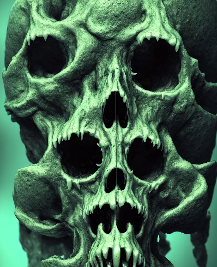 Prompt: lovecraftian monster close - up portrait human skull, a lime, bioluminiscent, intricate artwork by tooth wu and wlop and beeple. octane render, trending on artstation, greg rutkowski very coherent symmetrical artwork. cinematic, hyper realism, high detail, octane render, 8 k