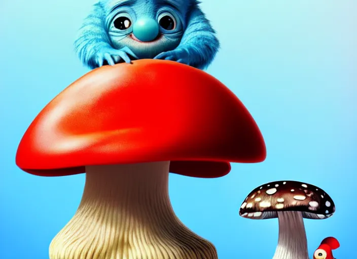 Image similar to a cute dr seuss creature sitting next to a mushroom, dof, artgerm lau, wlop, rossdraws, artstation, cgsociety, concept art, octane render, unreal engine, 4 k, 8 k