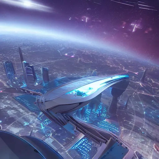 Image similar to a futuristic city in the middle of space