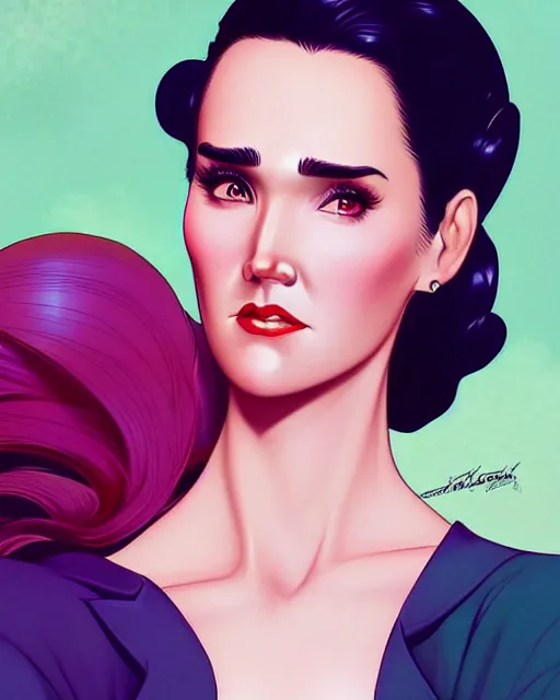 Image similar to a pin up and beautiful fashion charming dreamlke jennifer connelly, symmetrical face, symmetrical eyes, character art, art by artgerm lau and wlop and and ilya kuvshinov and john singer sargent, joshua middleton comic art