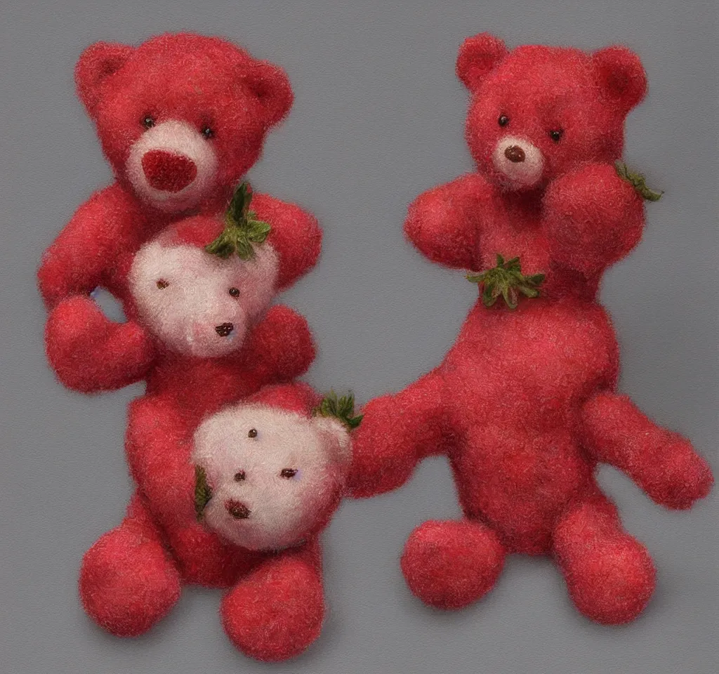 Prompt: digital art hyper realism studio lighting strawberry teddy bear