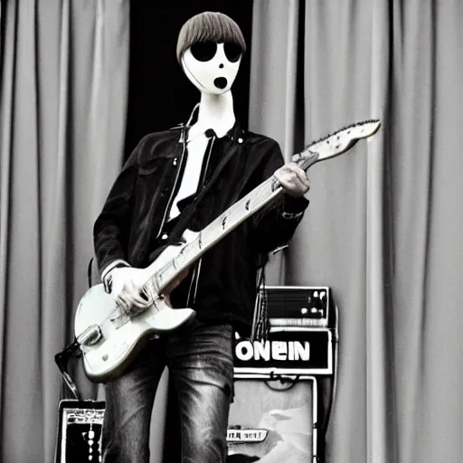 Image similar to slenderman playing guitar in oasis band