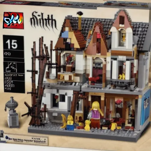 Image similar to Salem witch trial Lego set, burn the witch, witch burning, large Lego set box