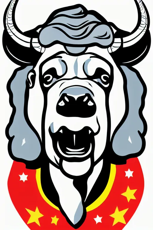 Image similar to A portrait of a dictator bull, sticker, highly detailed, colorful, illustration, smooth and clean vector curves, no jagged lines, vector art, smooth