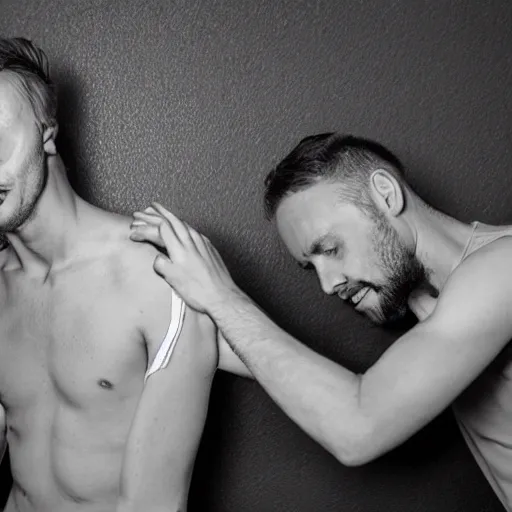 Image similar to man getting his armpits tickled by another man