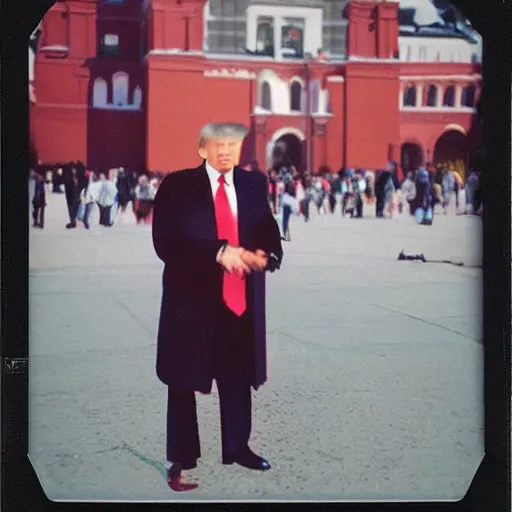 Image similar to vintage Polaroid of Trump vibin' on red square