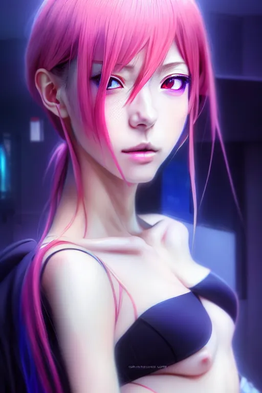 Image similar to ”ultra realistic, Half-body-Portrait of a beautiful Female anime character, modern, cyberpunk intricate, elegant, super highly detailed, professional digital painting, artstation, concept art, smooth, sharp focus, no blur, no dof, extreme illustration, Unreal Engine 5, Photorealism, HD quality, 8k resolution, cinema 4d, 3D, beautiful, cinematic, art by artgerm and greg rutkowski and alphonse mucha and eiichiro oda”