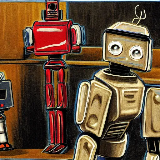 Prompt: robots having a discussion