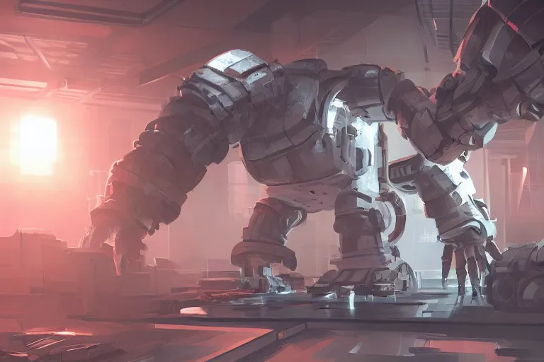 Image similar to parallax datacenter server room single mono colossus white rusty android robosaurus in artstation cinematic detailed concept art volumetric light sharp coherent cgsociety very very realistic