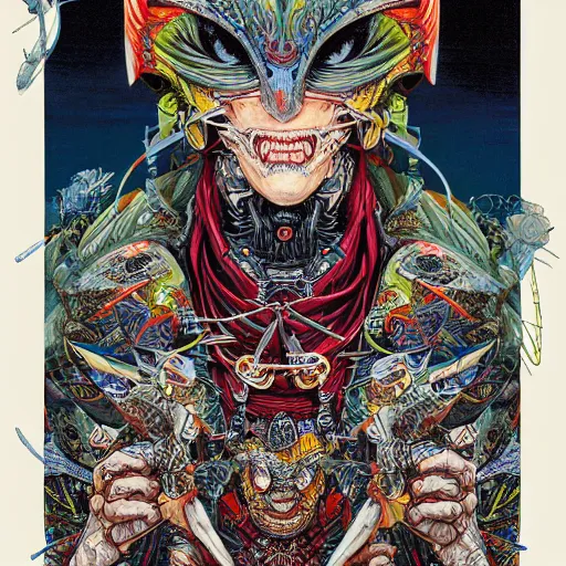 Prompt: portrait of crazy birdman, symmetrical, hyper detailed, by yoichi hatakenaka, masamune shirow, josan gonzales and dan mumford, ayami kojima, takato yamamoto, barclay shaw, karol bak, yukito kishiro