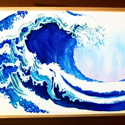 Prompt: beautiful ocean wave constructed of baseballs, watercolor