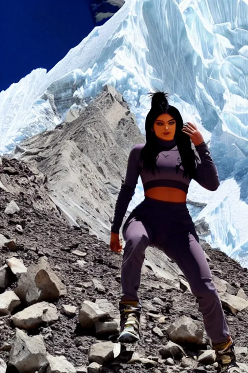 Prompt: kylie jenner mountain climbing on everest