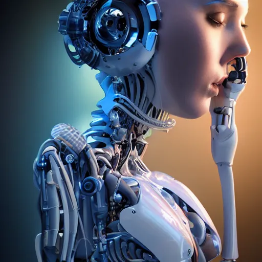 Image similar to an extremely beautiful biomechanical female robot with large emoji, twins, neon jacuzzi, oppai cyberpunk, chimeric organism, pale skin, organic polycarbon, full frontal portrait, highly detailed, transhumanist hydration, light bath, symmetrical, goddess, mendelbrot fractal, ray tracing, hyperdetailed, hyperrealistic, trending on artstation, octane render, hdr, uhd 4k