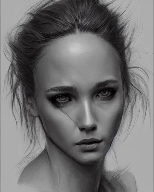 Image similar to pencil drawing of kleopatra, hyper realistic face, in the style of greg rutkowski, fantasy, amazing detail, epic, elegant, smooth, sharp focus, from the front