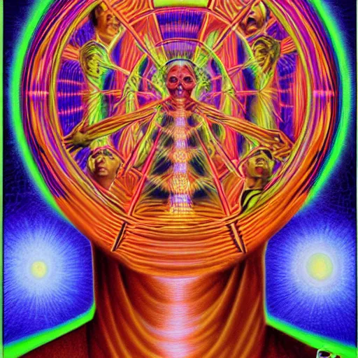 Image similar to portrait of the pagan wueen libuse by alex grey