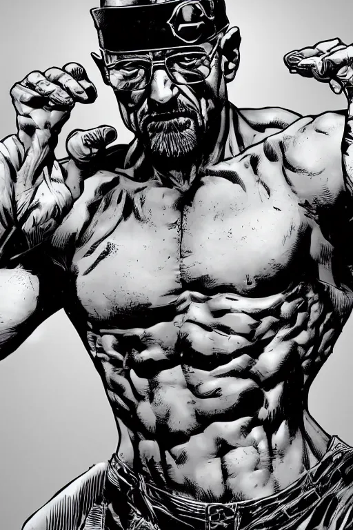 Image similar to character art by mike deodato, walter white, absolute chad