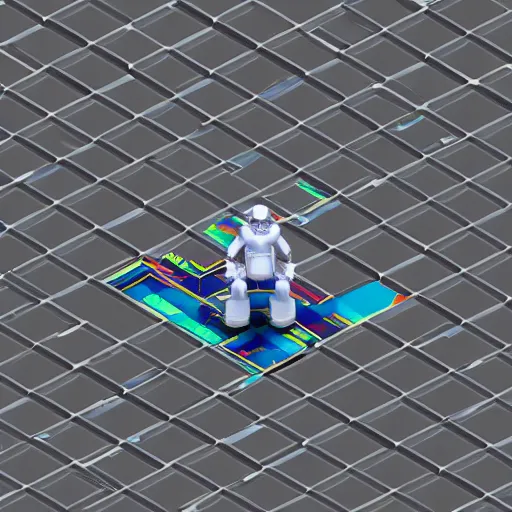 Image similar to 3 d render isometric voxel robot in tokyo