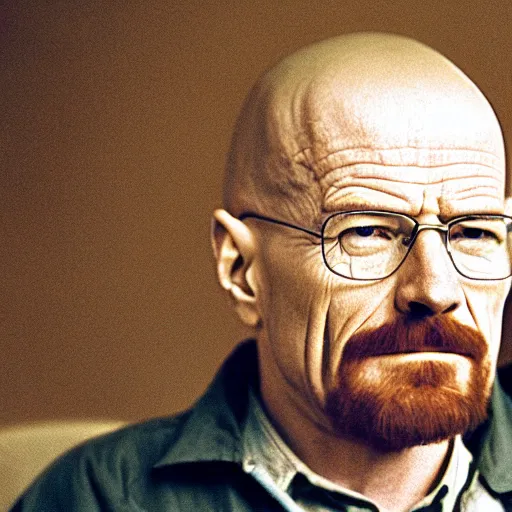 Image similar to walter white face sitting on chair photo by annie leibovitz 8 0 mm lens bokeh