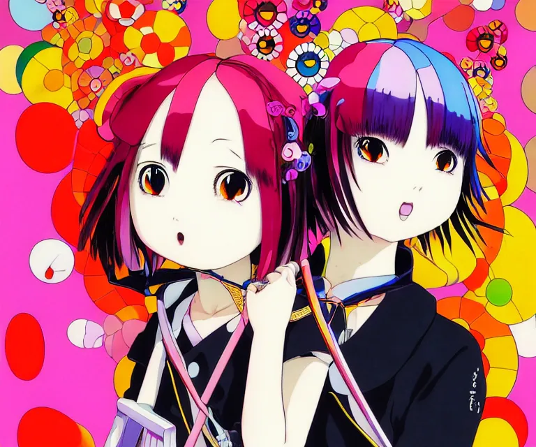 Image similar to takashi murakami, ilya kuvshinov illustration colorful anime portrait of reol on stage, murata range, fine detail, perfect anime girl in bikini, dramatic lighting, dynamic composition, moody, vivid, alphonse mucha, fine stippled lighting, grain, art deco, cel shading, kyoto animation, yoshinari yoh, last exile