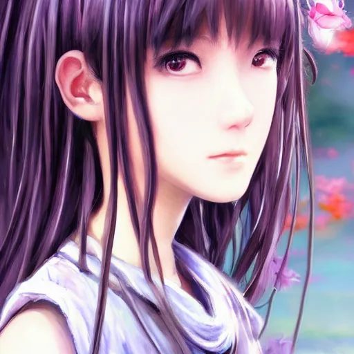 Image similar to dynamic composition, motion, ultra-detailed, incredibly detailed, a lot of details, amazing fine details and brush strokes, gentle palette, smooth, HD semirealistic anime CG concept art digital painting, watercolor oil painting of a young J-Pop idol girl, by a Japanese artist at ArtStation. Realistic artwork of a Japanese videogame, soft and harmonic colors.