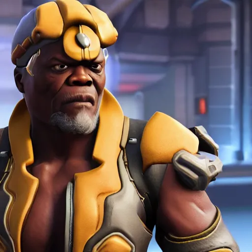 Image similar to samuel l jackson as doomfist from overwatch, 4 k, doomfist