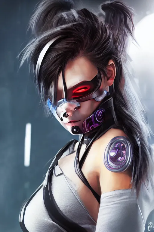 Prompt: heroine, beautiful, cyberpunk female Ninja,ultra detailed, digital art, 8k ,character ,realistic, portrait, hyperrealistic