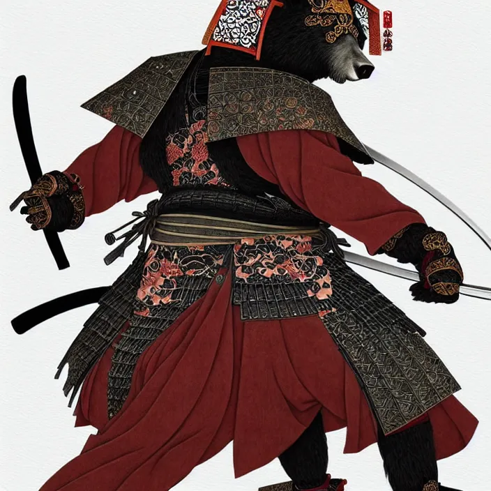 Image similar to anthropomorphic samurai bear, fantasy, intricate, highly detailed, lifelike, photorealistic, digital painting, artstation, illustration, concept art, smooth, sharp focus, art by kitagawa utamaro and ogata korin and aya takano