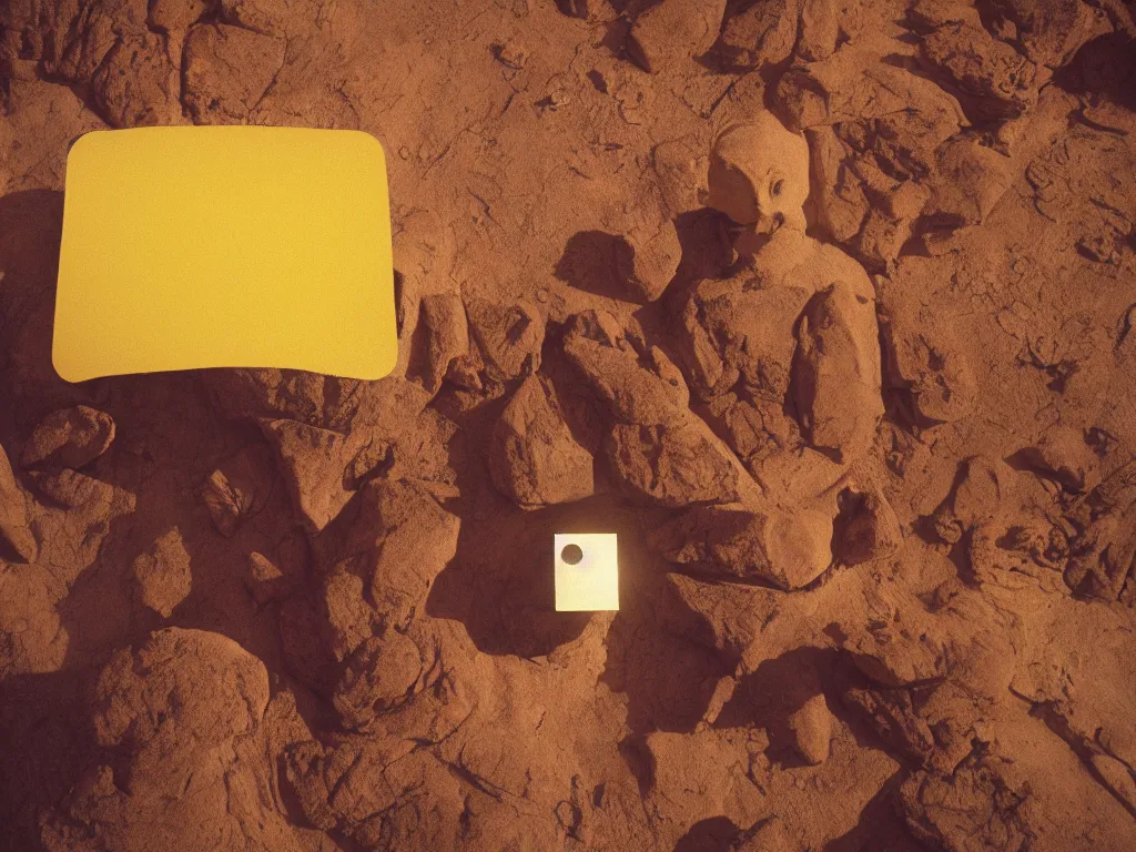 Image similar to levitating bene gesserit with full - face golden mask in a dry rocky desert landscape, visible sky and sunny atmosphere, fata morgana and giant square mirrors by alejandro jodorowsky, anamorphic lens, kodakchrome, practical effects, masterpiece, 8 k