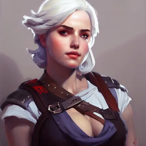 Image similar to Greg Manchess portrait painting of Ciri as Overwatch character, medium shot, asymmetrical, profile picture, Organic Painting, sunny day, Matte Painting, bold shapes, hard edges, street art, trending on artstation, by Huang Guangjian and Gil Elvgren and Sachin Teng