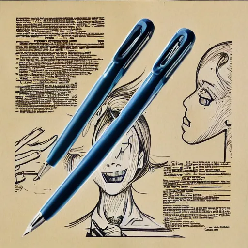 Prompt: a product photo ad of a technical gel pen exacto knife by junji ito, ethereal eel