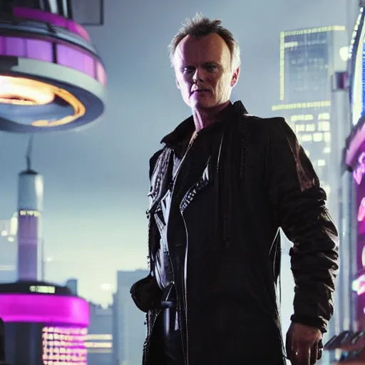 Image similar to Anthony Head as Cyberpunk Uther