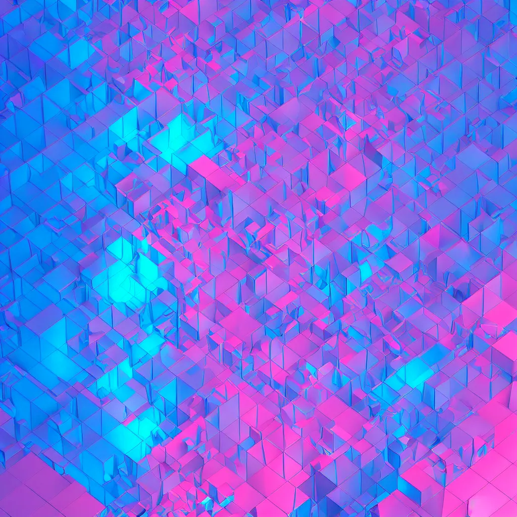 Image similar to chromatic 3D geometry, tilt shift macro, blue and pink accents, matte bright highly detailed, epic, 3D render, digital art, artstation, 8K artistic photography, photo-realistic, by Hiroya Oku, Jenny Seville, Salvador Dali, Francis Bacon, WLOP