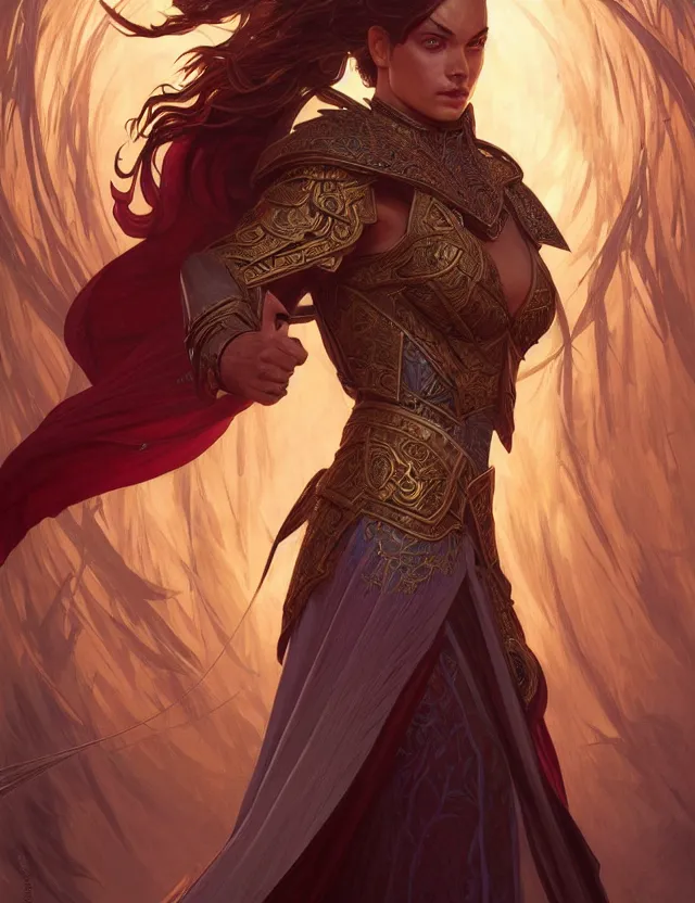 Image similar to symmetry!! intense fanart of a adriana as a mage warrior as acotar protagonist, magic background, intricate, elegant, highly detailed, my rendition, digital painting, artstation, concept art, smooth, sharp focus, illustration, art by artgerm and greg rutkowski and alphonse mucha