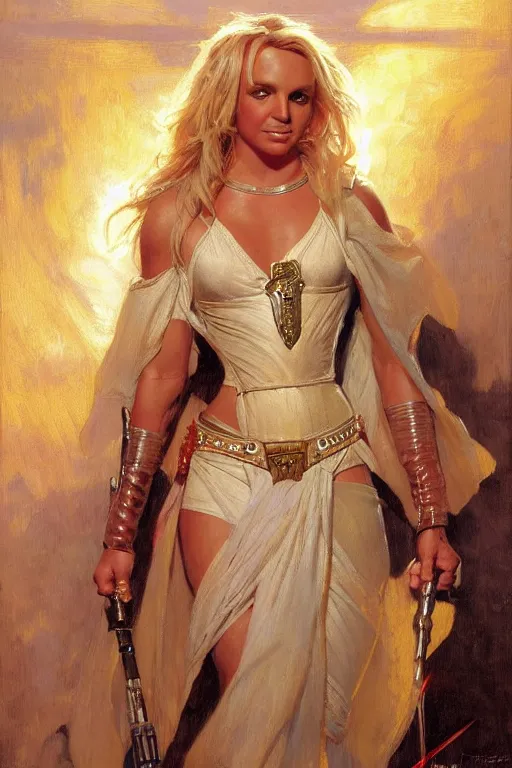 Image similar to detailed portrait of a beautiful britney spears dressed as jedi, painting by gaston bussiere, craig mullins, j. c. leyendecker