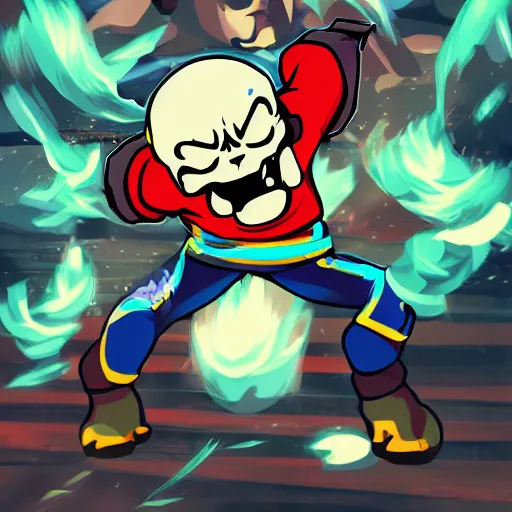 Prompt: super powerful sans, action pose, character portrait, undertale, fan art, alternate universe, epic, cool, awesome, digital art