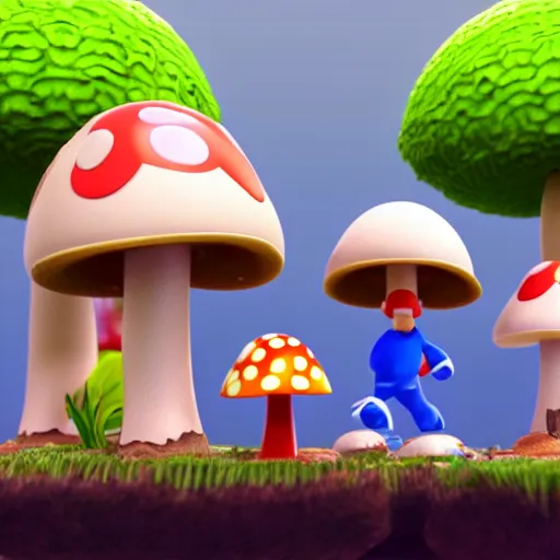 Image similar to mushroom people, nintendo switch, sentient fungus, mushroom cap, cute, funny, 8 k render, high - definition