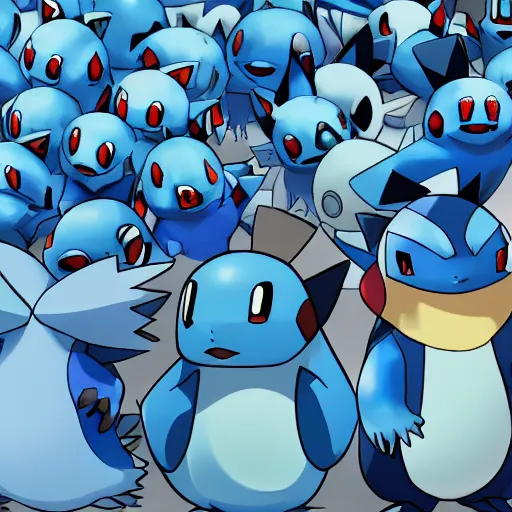 Image similar to a group of blue pokemon, high quality,