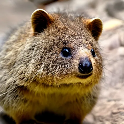 Prompt: a stereoscopic photograph of a quokka