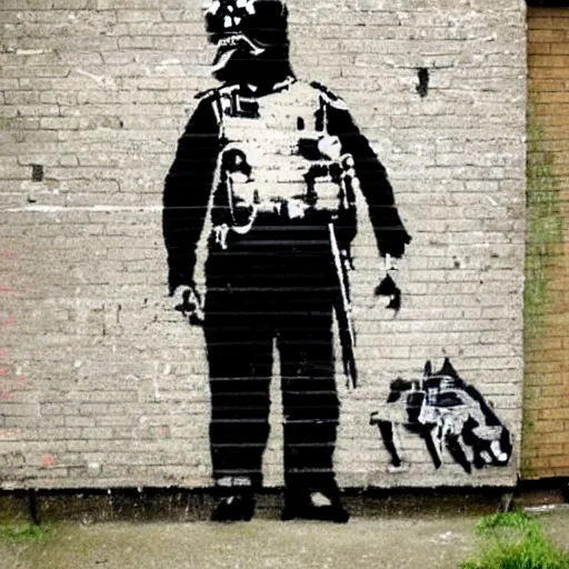 Prompt: Banksy grunge punk stencil art of a UK pig policeman