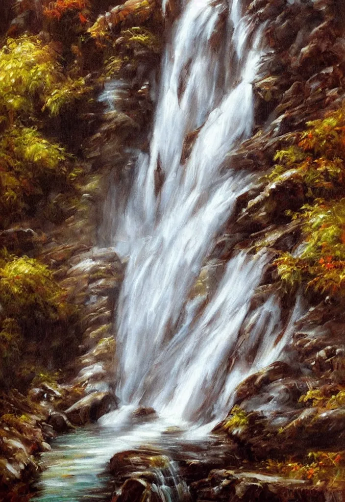 Prompt: a waterfall made out of chocolate by salvador dalli oil on canvas digital art.